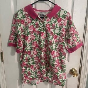 Vintage Lilly Pulitzer 60s 70s Floral Tulip Polo Shirt Size Large